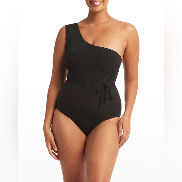 Sea level swim Australia one shoulder black swimsuit  size 8 Messina - Picture 2 of 10